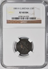 1881-H 1/4P Farthing Great Britain Ngc Xf-40 Bn Coin
