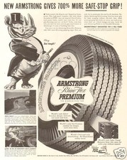 Vtg 1950's Armstrong Rhino Flex Auto Tire Rhinoceros Automobile Test Car Ad