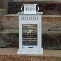 Hochzeitslaterne weiss mit Gravur nach Wunsch Laterne Metall