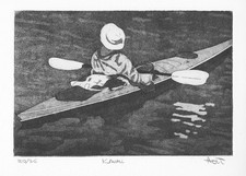 Hand pulled kayak print, etching with aquatint, home decor wall sports art