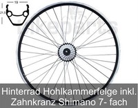 Hinterrad 28" Laufrad mit Zahnkranz Shimano 7 fach Hohlkammerfelge schwarz geöst