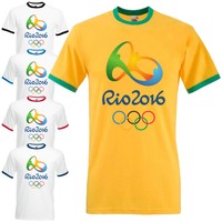 Rio 2016 Olympics Ringer T-Shirt - Athletics Team Brazil Inspired Fan Mens Top
