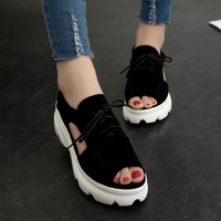 Mode Damen Sommer Piss-zehe Keilabsatz Plateau Schnürschuhe Riemchensandalen