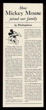 1940 Walt Disney Mickey Mouse art Westinghouse print ad