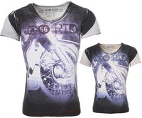 Carisma Herren Motorrad Biker vintage Look T-Shirt tiefer V-Ausschnitt T-101 