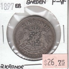 Sweden 2 Kronor 1897 Silver F Fine