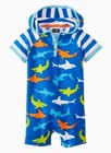 New Mud Pie SHARK Hooded One Piece Baby Boys 0-6 Months Cotton Shortall NWT