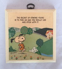 Vintage Wood Hallmark Peanuts Plaque "Secret Of Staying Young"