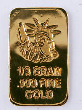1/3 Gram Gold Bar Of 24K Pure .999 Fine Gold Strategic Bullion 
00004000
A3b