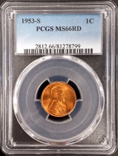 1953 S Lincoln Cent certified Ms 66 Rd by Pcgs!