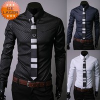 Klassische Hemden Langarm Slim Fit Poloshirt Herren Hemd Freizeit Kariert 