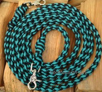 Flechtzügel, Zügel geflochten 8-fach rund, geschlossen, türkis/schwarz mit Snaps