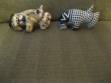 2 Rhinoceros Stuffed Toys Handmade in Kenya Imani Workshop 100% Cotton Rhinos