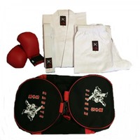 Karate Junior-Set: Karateanzug, Karate-Tasche und Faustschützer