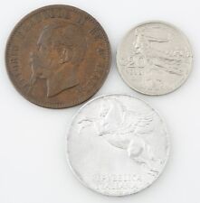 Italian Coin Lot 1863 10 Centesimi 1912 20 Cent 1950 10 Lire Vf-Xf Italy