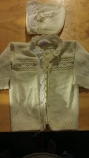 vintage baby sweater and bonnet pale yellow