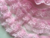 Doppelte gerüschte Tüll Spitze,Flamenco,Puppen,Borte,Rosa,28mm,lfm