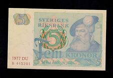 Sweden 5 Kronor 1977 Du Pick # 51d Unc-. Banknote.