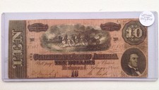 1864 $10 Genuine Confederate Currency #82881 Richmond