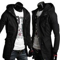 Mens Slim Fit Coat Hoodies Long Trench Parka Hooded Jacket Winter Military Tops