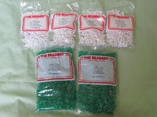 Lot of 6 Bags Tri-Beads by The Beadery - 007 Emerald Green & 073 White 11mm Bead