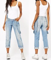 NEU Baggy Boyfriend Jeans 7/8 Hose Träger Jeanshose 36 38 40 42 44 S M L XL XXL