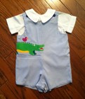 *MULBERRY ST.* Boys Blue & White Alligator Shortall Jon Jon EUC Sz 3T