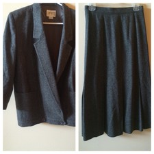 80's Vintage 100% Wool Gray Giraffe 3/4 Skirt Suit Sz 10