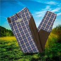 Reithose Sonnenreiter Karo I, kariert ,Vollbesatz Stiefelreithose, blau-beige