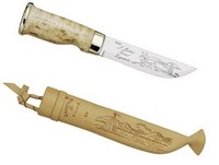 Marttiini Lappland-Messer mit Birkenholzgriff; Lederscheide, Klinge 13 cm, 