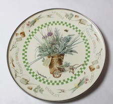 Marjolein Bastin Fresh Herbs Enamel Plate 10 ½” Green Check Serving Dish #1