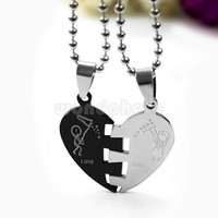 Edelstahl 2 Partner-Freundschafts-Ketten Lange Kette Anhänger Halskette Schmuck