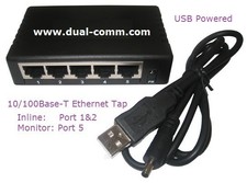 Dualcomm USB Powered 5-Port Ethernet Switch Network TAP