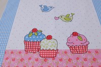 Geschirrtuch Halbleinen Cupcakes Muffins Vögel blau karierter Rand  von Kracht