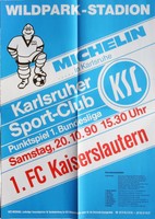 Karlsruher SC KSC 1. FC Kaiserslautern 1. Bundesliga 20. Oktober 1990 Plakat