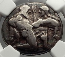 THASOS ISLAND off THRACE Archaic 525BC Satyr Nymph Silver Greek Coin NGC i58234
