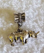 Rhinoceros Rhino African Antique Silver Pendant Charm Euro Bracelet Necklace