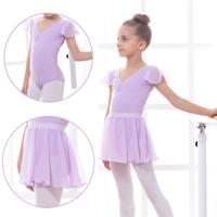 DDF20# Mädchen Kinder Chiffon Ärmel  Ballett Turnanzug Trikot 6 Größen 8 Farben