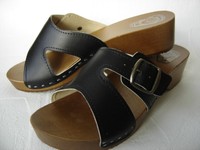 HOLZ (e) CLOGS  Holz Pantolette Gr.40 Schwarz Echt Glatt Leder 