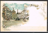 BW: Gruss aus Freiburg, schöne frühe Farblitho 1897, Partie Kaiserstraße #1487