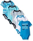 Nautica Baby Boys Newborn Five-Pack Bodysuits, Teal, 6-9 Months