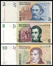 Argentina Set Of 3 Pcs 2 5 10 Pesos 2012 Uncirculated P.352 353 354