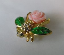 Joan Rivers Bumble Bee Rhinestones Pink Gardenia Pin Brooch
