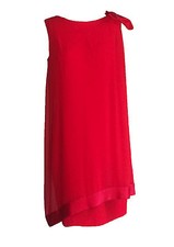 Lilli Diamond 1970s Bright Red Crinkle Crepe Shift with Giant Bow at Shoulder L