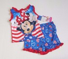 NWT 2pc Disney Minnie Mouse Red White blue Hearts Top & Shorts Pajamas sz 24 Mos