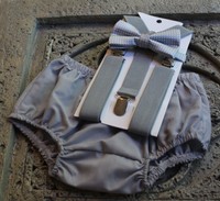 1st Birthday boy cake smash diaper cover bow tie Gray Outfit Clothes