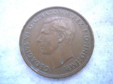 1938 King George Vi Bronze Penny Coin, Nice Original Patina, Nice Coin