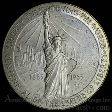 Silver Liberty Series Medal 1865 1965 100th anniversary w/ box Coa 34mm.