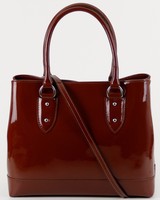 Made in Italy Echt Leder Henkeltasche Handtasche Shopper Bag Braun Lack Leder