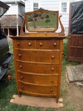 Antique Furniture In Age 1900 1950 Material Oak Original Victorian Oak Antique Highboy Tall Chest Of Drawers Dresser With Mirror 1910